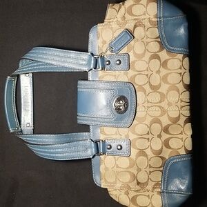 Coach Hamptons Bag Purse Canvas Signature Logo Tan F13974